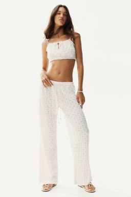 H&M - Women White Lace-Look Drawstring Trousers