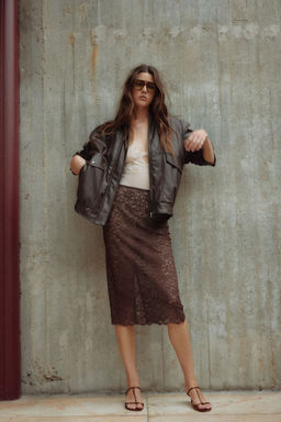 H&M - Women Brown Lace Pencil Skirt