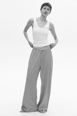 H&M - Women White Ribbed Drawstring Trousers