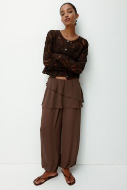H&M - Women Brown Skirt-Laye Chiffon Trousers
