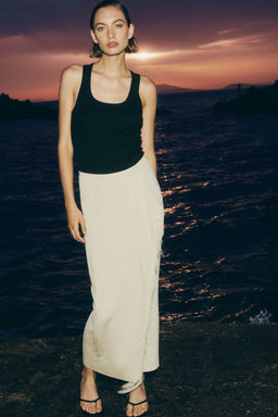 H&M - Women Beige Fringe-Trimmed Skirt