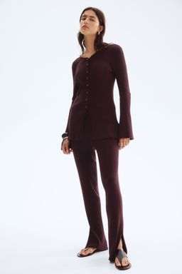 H&M - Women Wine Rib-Knit Trousers