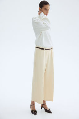 H&M - Women Beige Belted Ankle-Length Trousers
