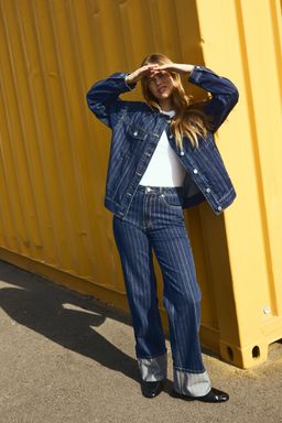 H&M - Women Blue Wide Ultra High Turn-Up Jeans