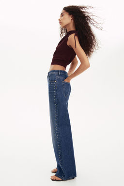 H&M - Women Blue Wide High Studded Jeans
