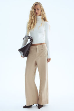 H&M - Women Beige Wide Twill Trousers