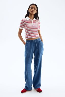 H&M - Women Blue Cotton Muslin Trousers