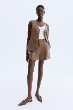 H&M - Women Brown Pleat-Front Shorts