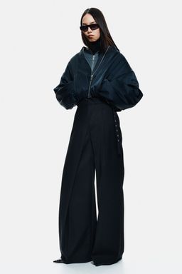 H&M - Women Black Wool-Blend Wrap-Detail Trousers