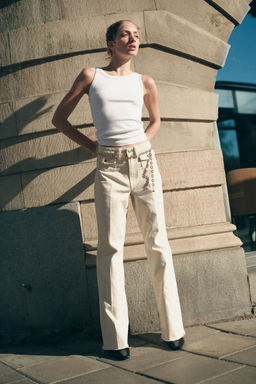 H&M - Women White Fla High Jeans