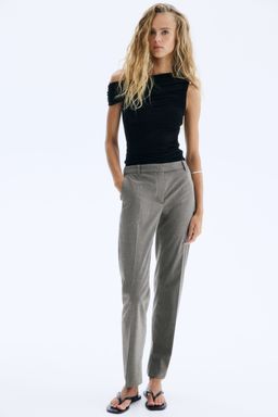 H&M - Women Grey Slim Slit-Hem Trousers