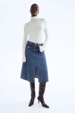 H&M - Women Blue Braided-Trim Denim Skirt