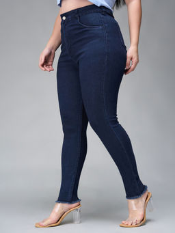 Miss Chase - A+ Curve Collection Plus Size Navy Blue Skinny High Rise Denim Jeans