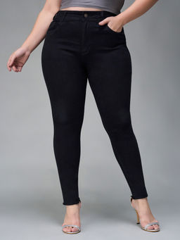 Miss Chase - A+ Curve Collection Plus Size Black Slim Fit High Rise Denim Jeans