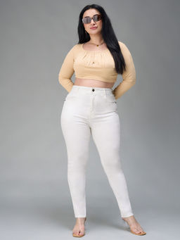 Miss Chase - A+ Curve Collection Plus Size White Skinny High Rise Denim Jeans