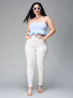 Miss Chase - A+ Curve Collection Plus Size White Skinny High Rise Cropped Denim Jeans
