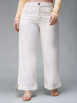 Miss Chase - A+ Curve Collection Plus Size White Flared Mid Rise Denim Jeans