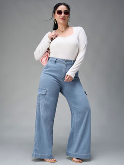 Miss Chase - A+ Curve Collection Plus Size Blue Wide leg High rise Denim Jeans