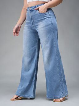 Miss Chase - A+ Curve Collection Plus Size Light Blue Wide-Leg High-Rise Denim Jeans