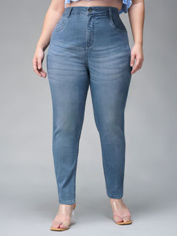 Miss Chase - A+ Curve Collection Plus Size Blue Super Skinny High Rise Denim Jeans