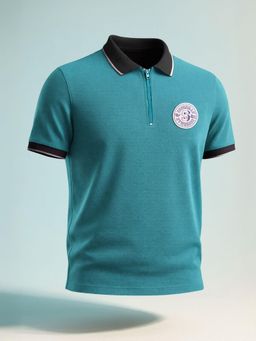 The Indian Garage Co - Men Teal Regular Fit Printed Polo T-Shirt