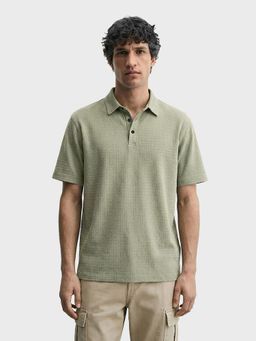 The Indian Garage Co - Men Green Boxy Fit Textured Round Neck Polo T-Shirt