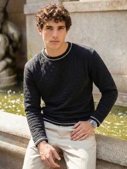 The Indian Garage Co - Men Black Relaxed Fit Textured T-Shirt