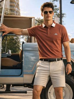 The Indian Garage Co - Men Rust Regular Fit Polo T-Shirt