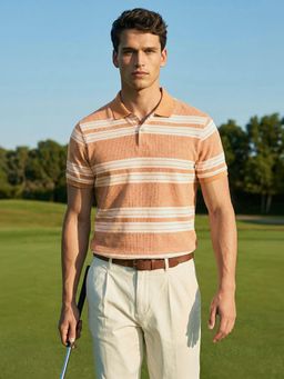 The Indian Garage Co - Men Rust Regular Fit Striped Polo T-Shirt
