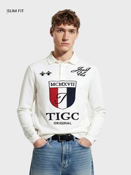 The Indian Garage Co - Men White Slim Fit Graphic Polo T-Shirt