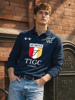 The Indian Garage Co - Men Navy Blue Slim Fit Graphic Polo T-Shirt