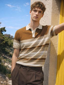 The Indian Garage Co - Men Brown Slim Fit Colorblock Half Sleeves Polo T-Shirt
