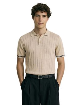 The Indian Garage Co - Men Beige Slim Fit Half Sleeves Polo T-Shirt