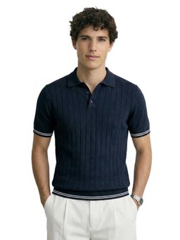 The Indian Garage Co - Men Navy Blue Slim Fit Half Sleeves Polo T-Shirt