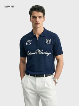 The Indian Garage Co - Men Navy Blue Slim Fit Printed Half Sleeves Polo T-Shirt