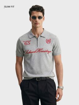 The Indian Garage Co - Men Grey Slim Fit Printed Half Sleeves Polo T-Shirt