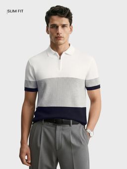 The Indian Garage Co - Men Multi-Color Slim Fit Colorblock Half Sleeves Polo T-Shirt