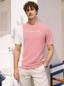 The Indian Garage Co - Men Pink Slim Fit Solid Half Sleeves T-Shirt