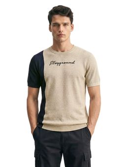 The Indian Garage Co - Men Beige Slim Fit Solid Half Sleeves T-Shirt