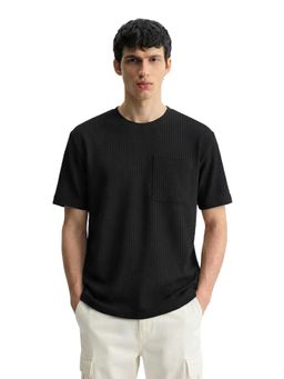 The Indian Garage Co - Men Black Boxy Fit Textured Half Sleeves T-Shirt