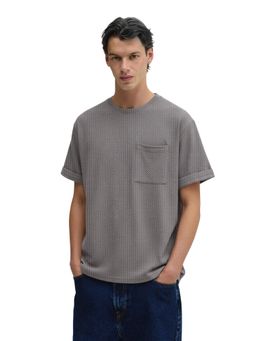 The Indian Garage Co - Men Grey Boxy Fit Textured Half Sleeves T-Shirt