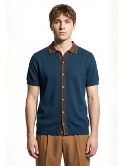 Snitch - Legacy Teal Textured Half Sleeves Relaxed Casual Shirt