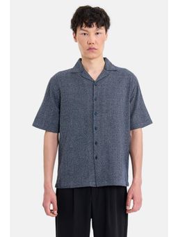 Snitch - Navy Blue Half Sleeves Boxy Shirt