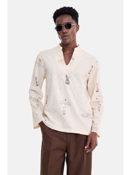 Snitch - Cream Embroidery Full Sleeves Regular Shirt