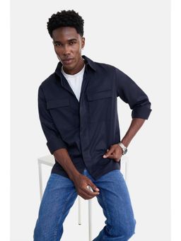 Snitch - Navy Blue Solid Full Sleeves Regular Casual Shirt for Men