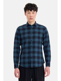Snitch - Teal Checks Full Sleeves Slim Casual Shirt for Men