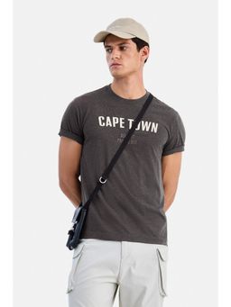 Snitch - Charcoal Embroidery Half Sleeves Regular Casual T-shirt
