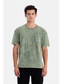 Snitch - Olive Acid Wash Half Sleeves Oversized Casual T-shirt for Men