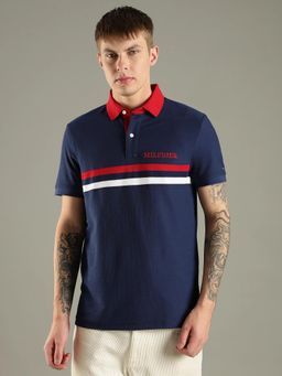 Tommy Hilfiger - Navy Blue Striped Regular Fit Polo T-Shirt