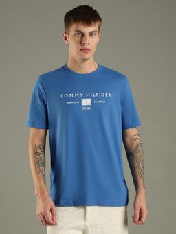 Tommy Hilfiger - Blue Printed Regular Fit Cotton T-Shirt